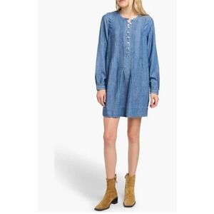 Faherty Tried and True Isha Dress Button Front Pintuck Long Sleeve Size L EUC